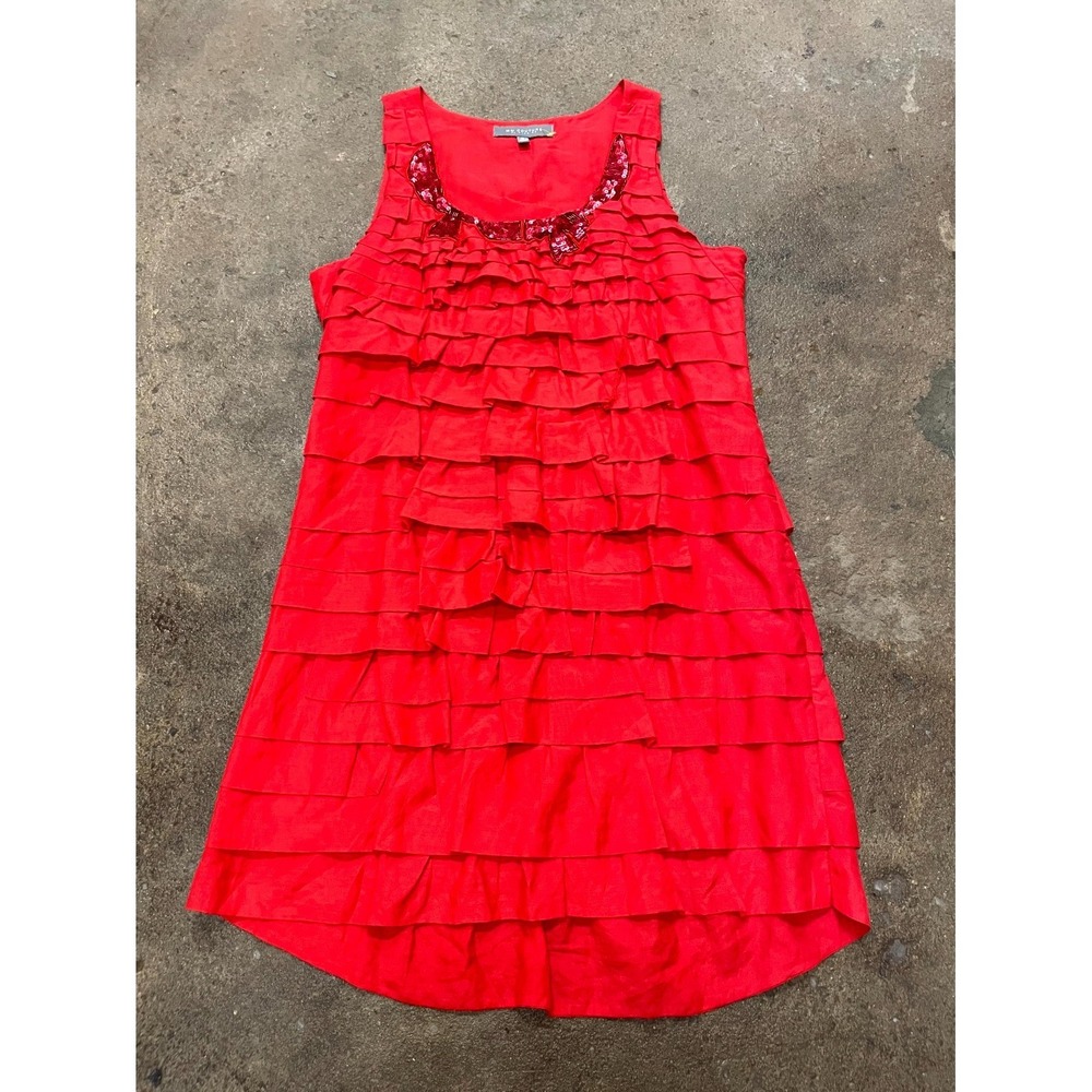 MM Couture by Miss Me Dress Womens S Red Sequin Details Scoop Neck Ruffle Tiered